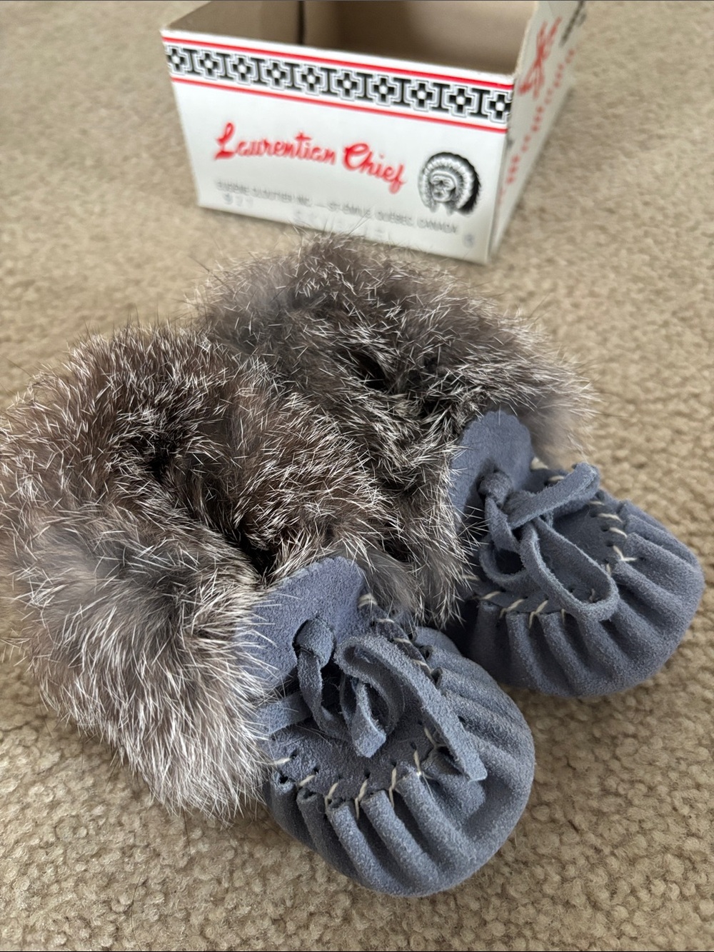 Baby Sky Blue Suede Fur-Trim Moccasins